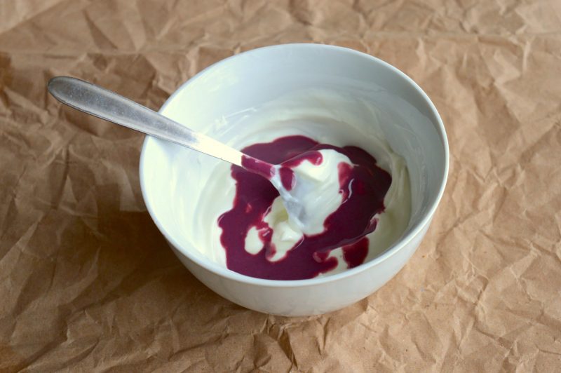 black berry puree into the yogurt